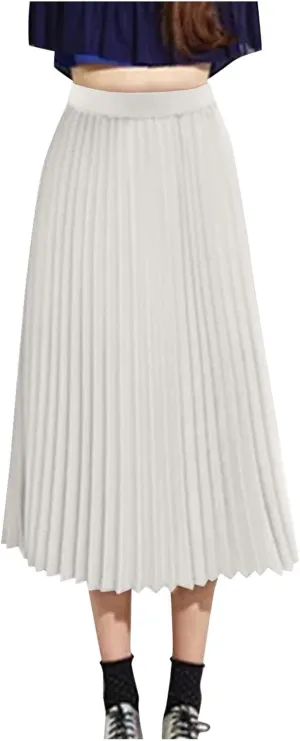 Women's Long Skirts Solid Tiered Pleated High Waist Flowy Skirt