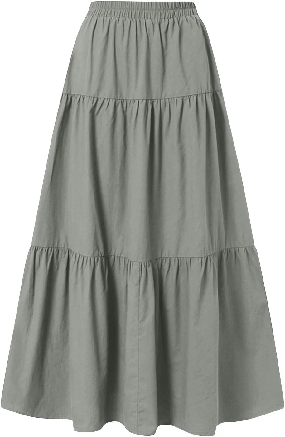 Womens Maxi Skirt High Waisted Elastic Tiered Flowy A-Line Ruffle with Pockets Beach Vacation Casual Comfy Dress