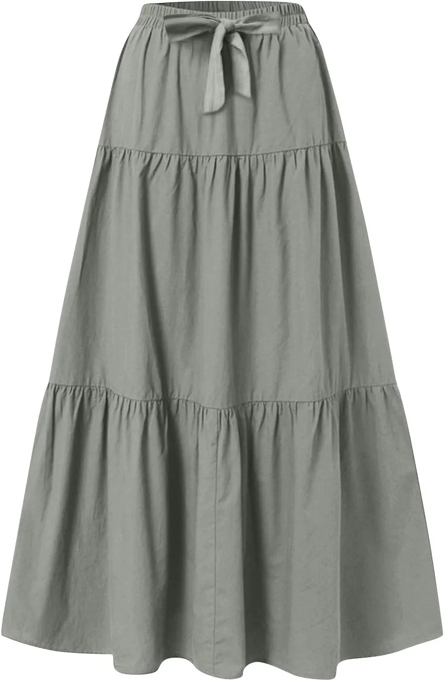Womens Maxi Skirt High Waisted Elastic Tiered Flowy A-Line Ruffle with Pockets Beach Vacation Casual Comfy Dress