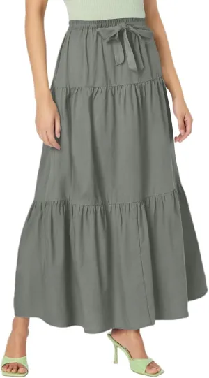 Womens Maxi Skirt High Waisted Elastic Tiered Flowy A-Line Ruffle with Pockets Beach Vacation Casual Comfy Dress