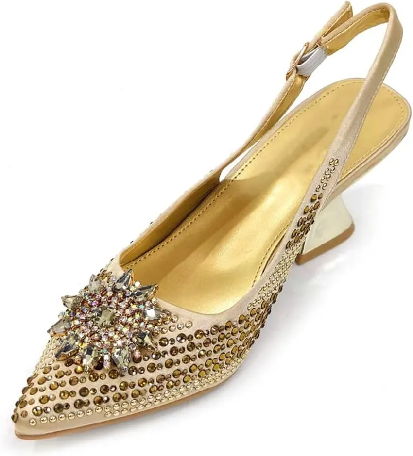 WomenS Mid Heel Shoes and Bag Set Wedding Party Pointed Toe Spike Heel Slingbacks with Shoulder Strap Bag