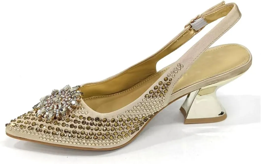 WomenS Mid Heel Shoes and Bag Set Wedding Party Pointed Toe Spike Heel Slingbacks with Shoulder Strap Bag