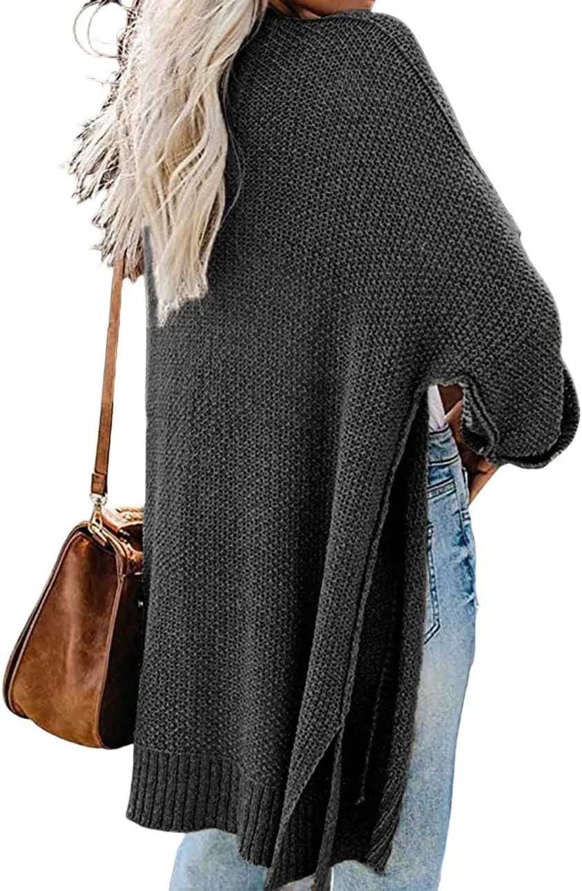 Women's Open Front Sweaters Lantern Sleeve Knit Chunky Cardigans Oversized Work Office Blouse 2024 Trendy Tops