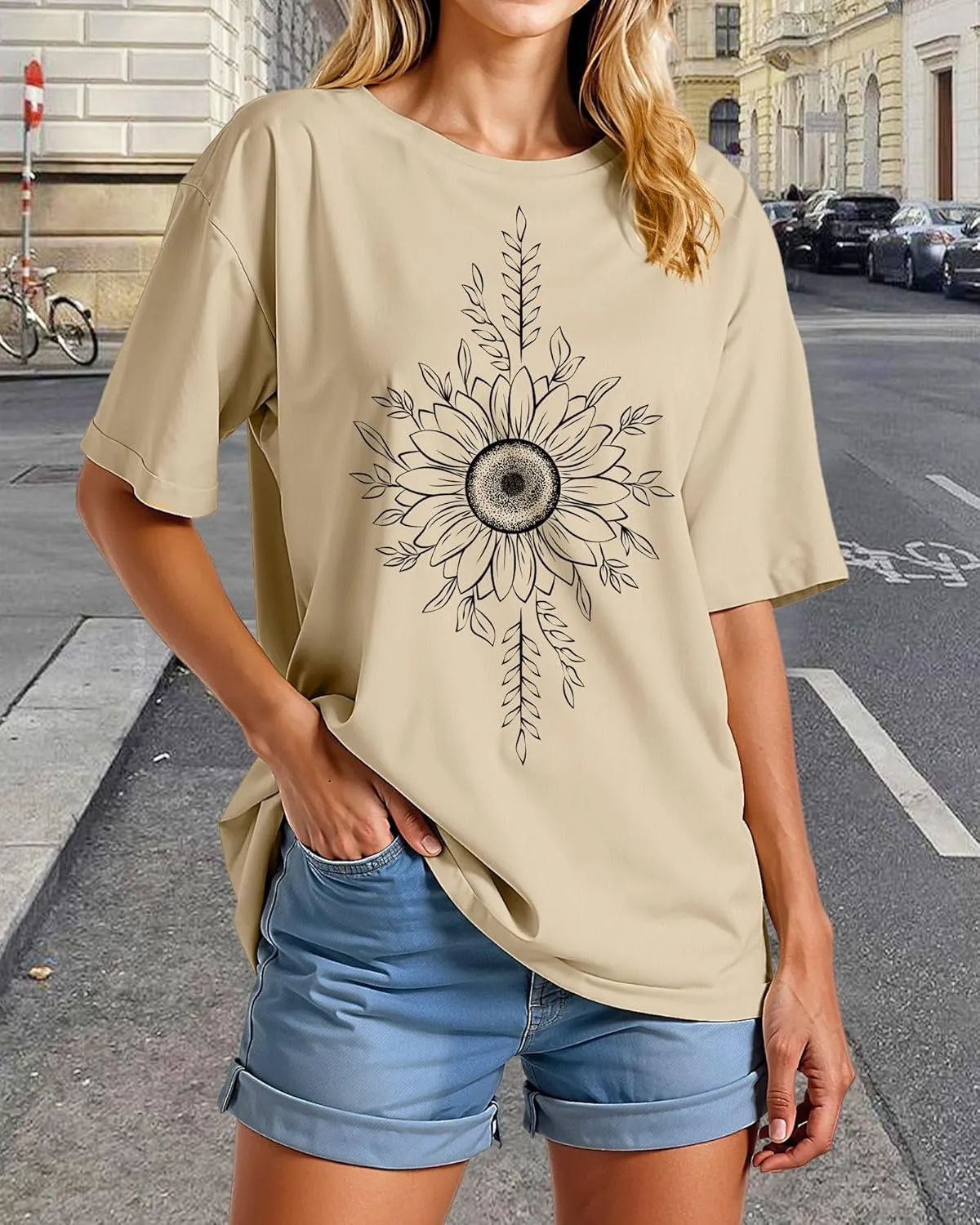 Womens Oversized Graphic Tees Vintage Casual Drop Shoulder T-Shirt Print Summer Holiday Loose Fit Tops