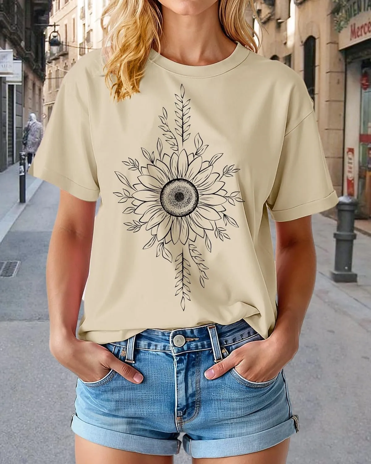 Womens Oversized Graphic Tees Vintage Casual Drop Shoulder T-Shirt Print Summer Holiday Loose Fit Tops
