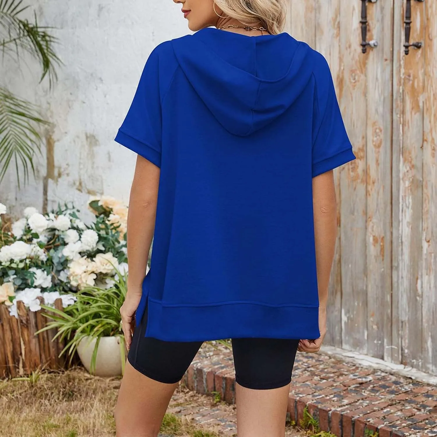Womens Oversized Half Zip Hoodies Short Sleeve Casual Sweatshirts Pullover Tops with Pockets Loose 2025 Clothes
