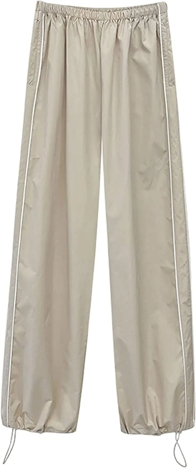 Women's Parachute Pants Cargo Trousers Elastic Waist Wide Leg Track Pants Y2k Clothing