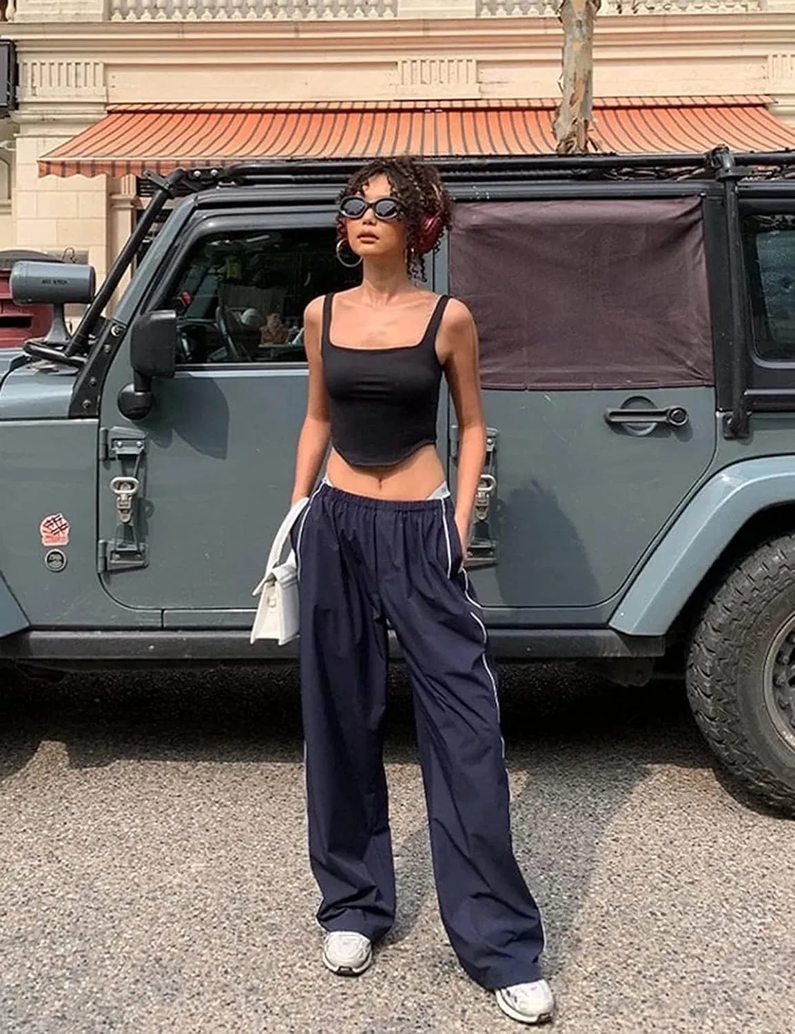 Women's Parachute Pants Cargo Trousers Elastic Waist Wide Leg Track Pants Y2k Clothing