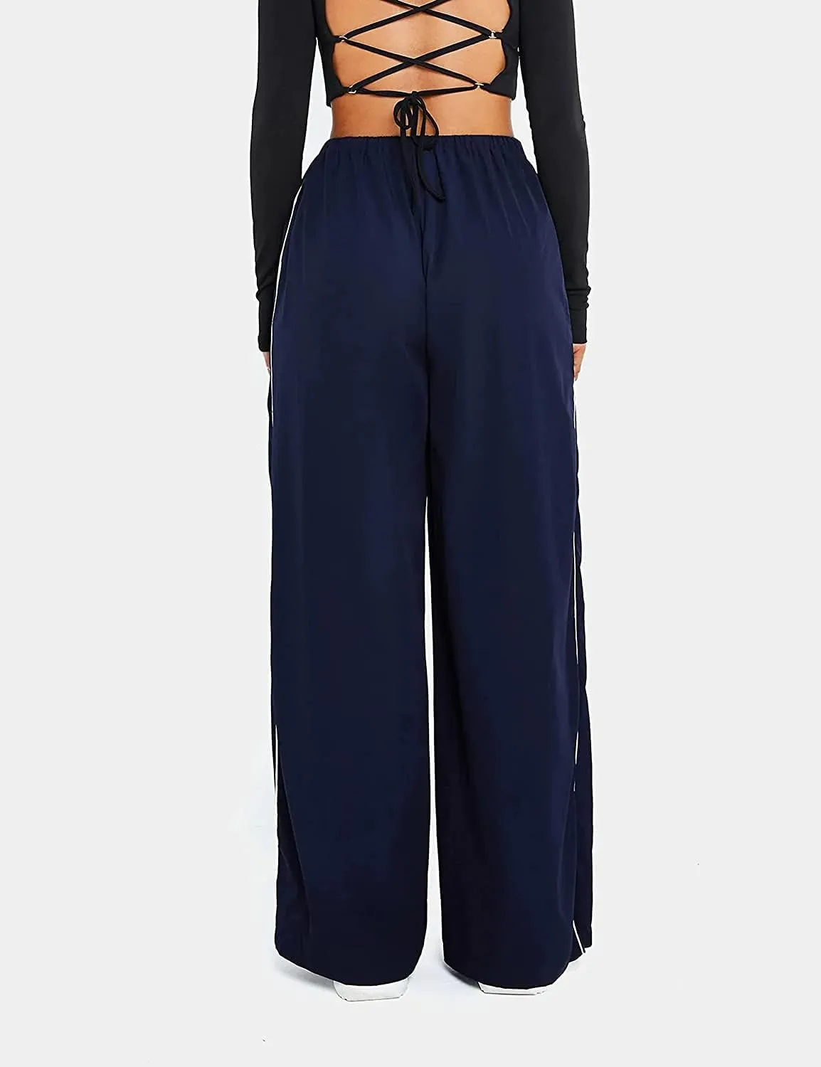 Women's Parachute Pants Cargo Trousers Elastic Waist Wide Leg Track Pants Y2k Clothing