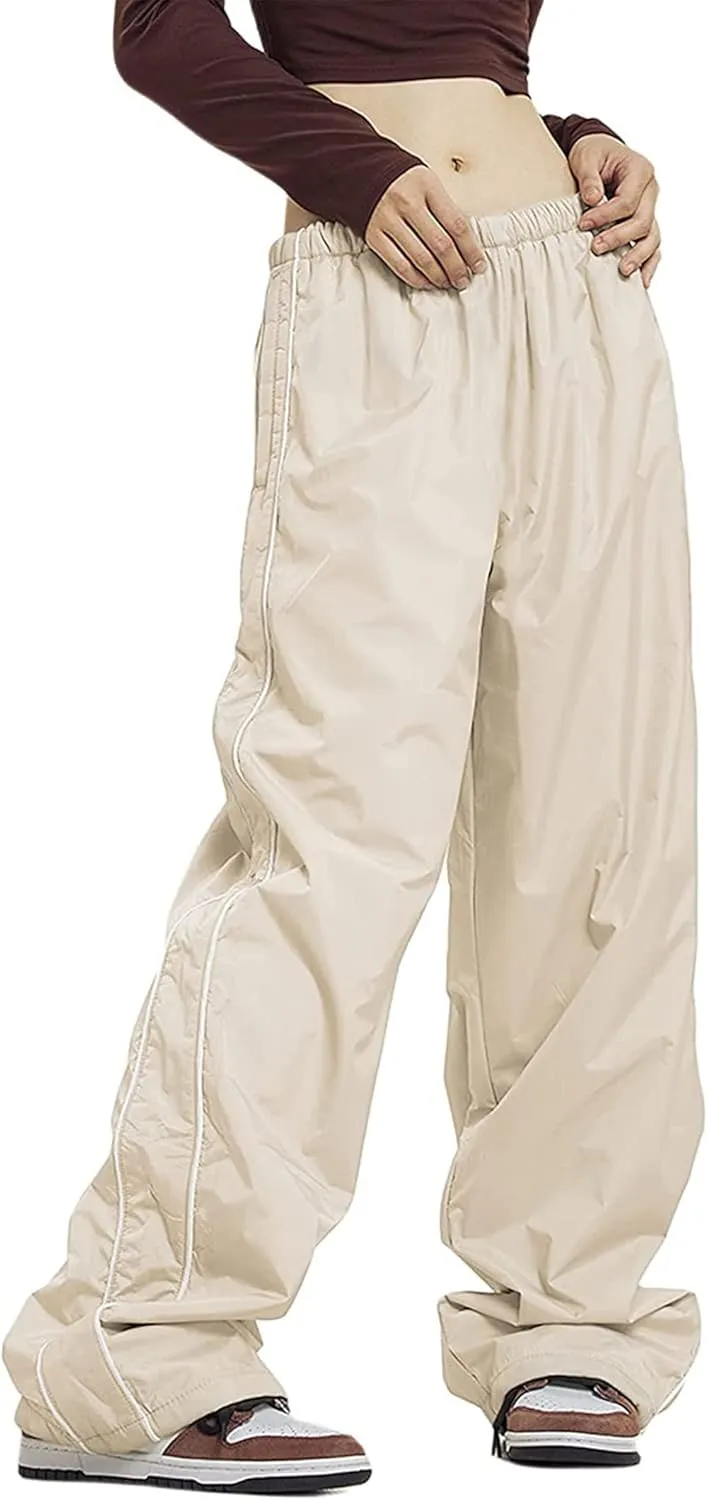 Women's Parachute Pants Cargo Trousers Elastic Waist Wide Leg Track Pants Y2k Clothing