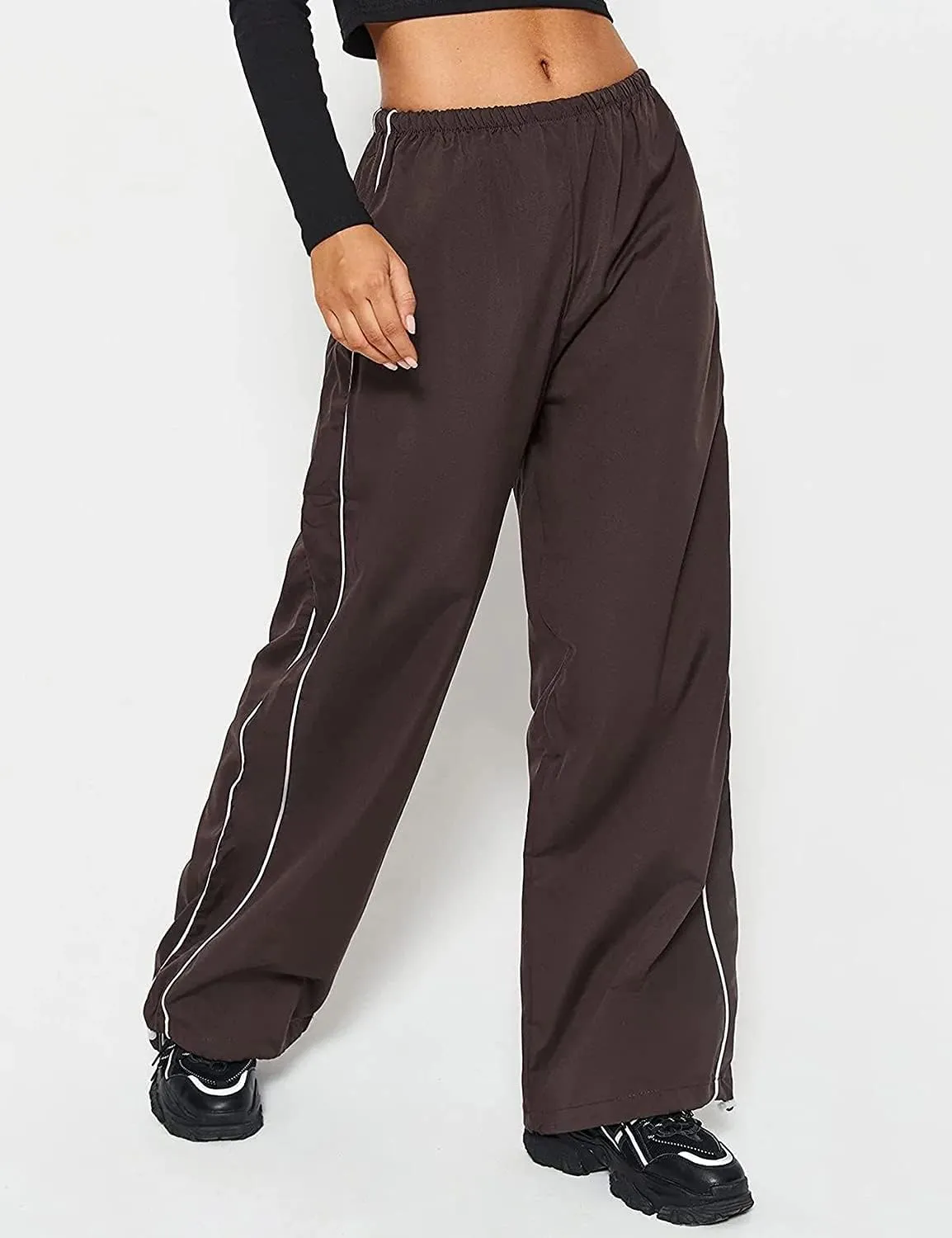 Women's Parachute Pants Cargo Trousers Elastic Waist Wide Leg Track Pants Y2k Clothing