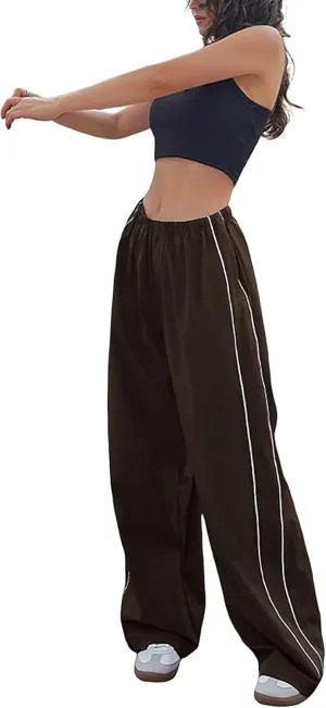 Women's Parachute Pants Cargo Trousers Elastic Waist Wide Leg Track Pants Y2k Clothing