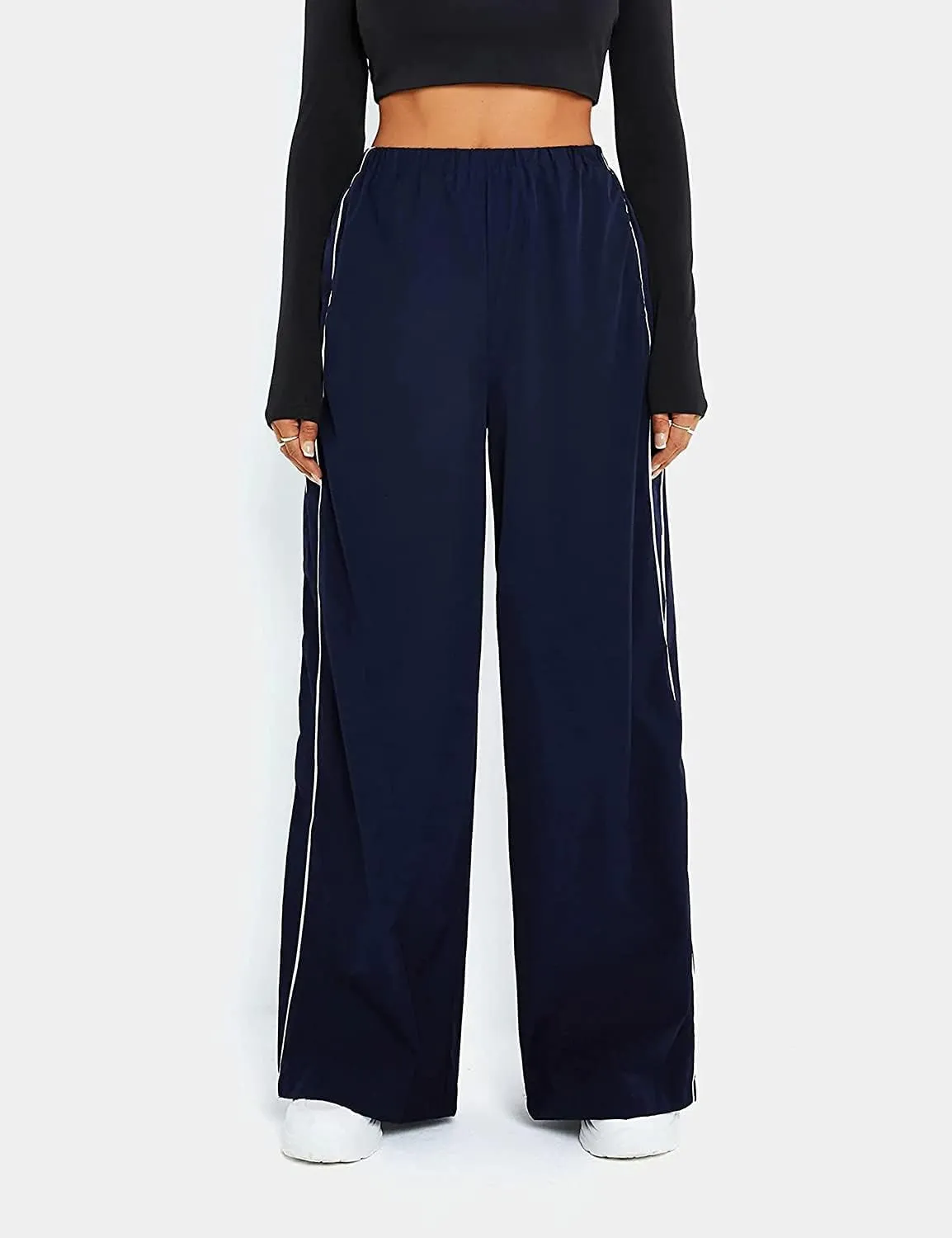 Women's Parachute Pants Cargo Trousers Elastic Waist Wide Leg Track Pants Y2k Clothing