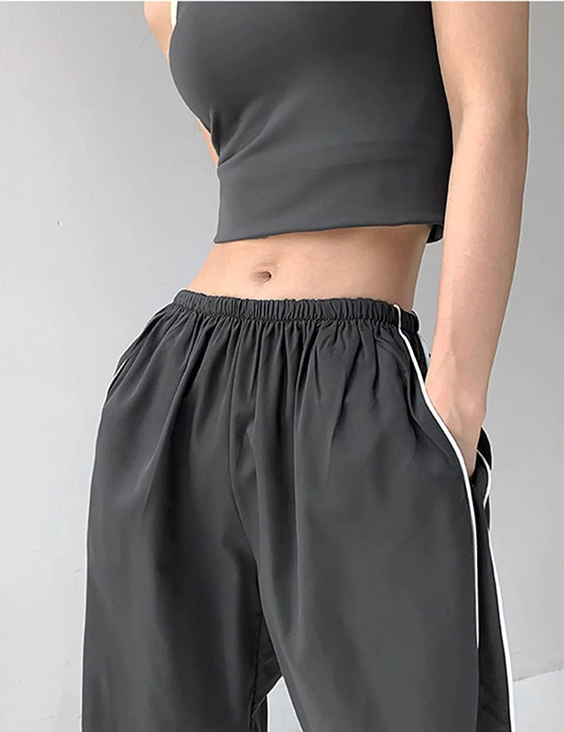 Women's Parachute Pants Cargo Trousers Elastic Waist Wide Leg Track Pants Y2k Clothing