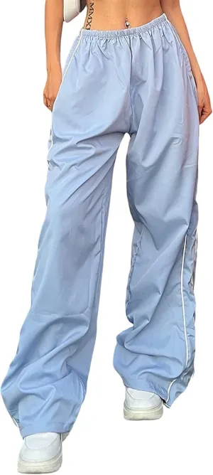 Women's Parachute Pants Cargo Trousers Elastic Waist Wide Leg Track Pants Y2k Clothing