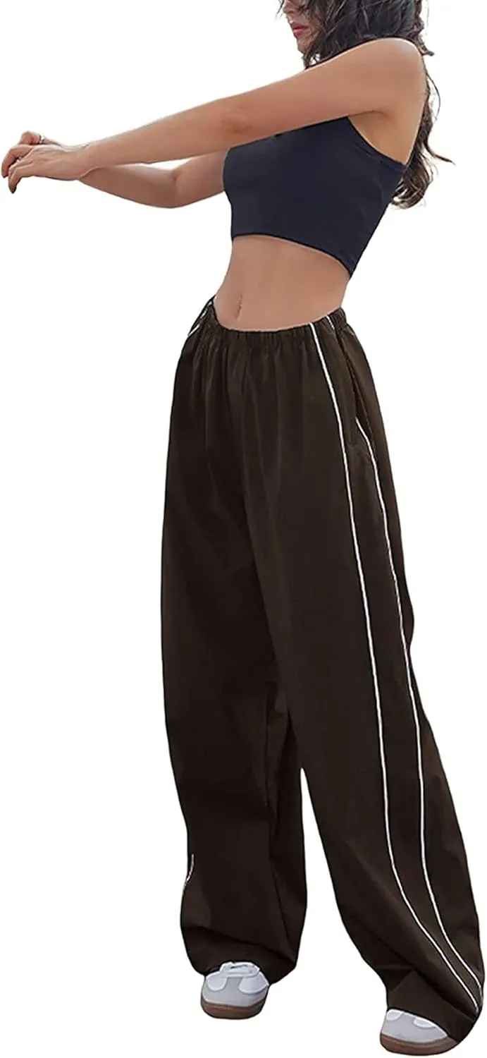 Women's Parachute Pants Cargo Trousers Elastic Waist Wide Leg Track Pants Y2k Clothing