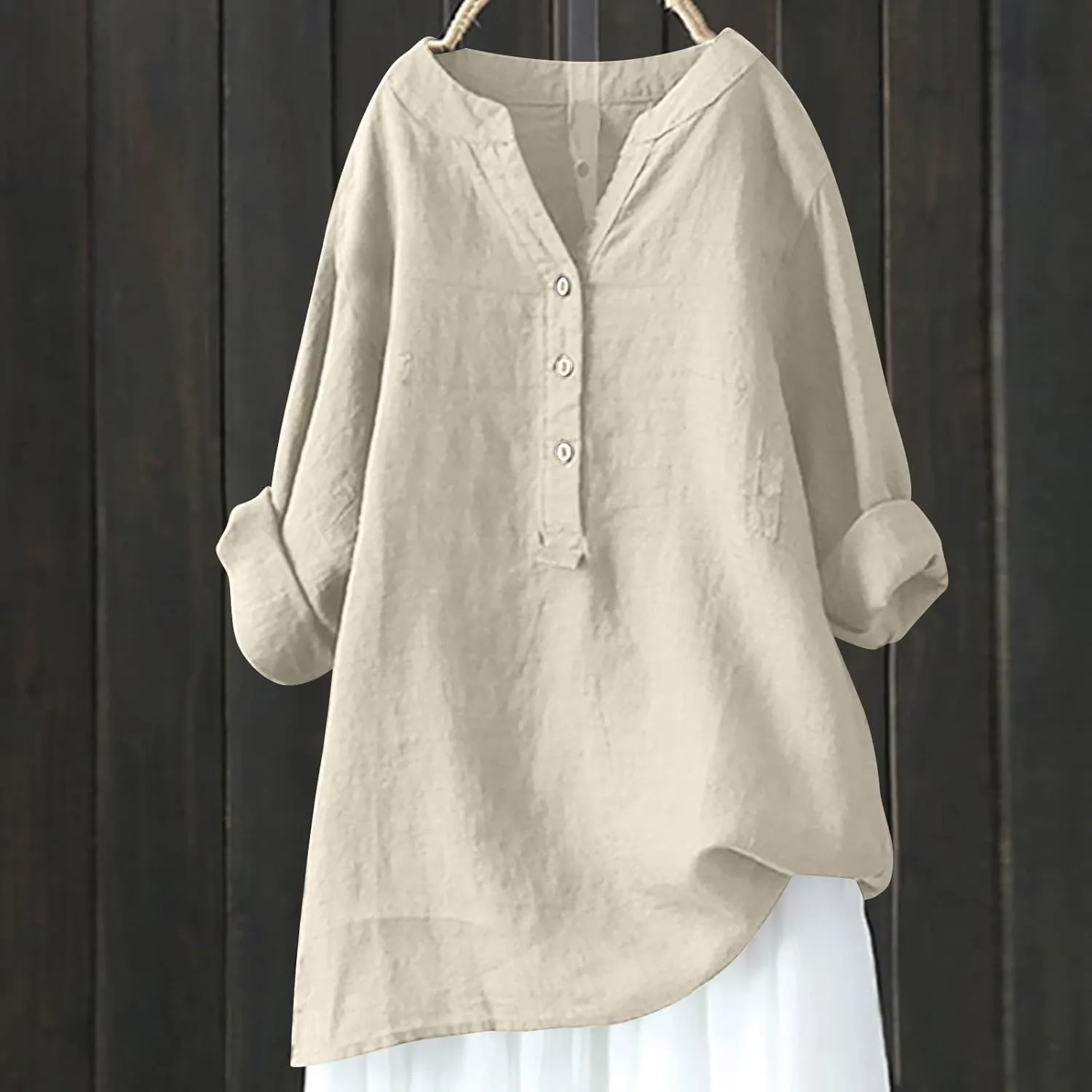Women's Plus Size Cotton Linen Dress Tops Button Up Shirts Dress Casual Fall Blouse to Wear with Leggings