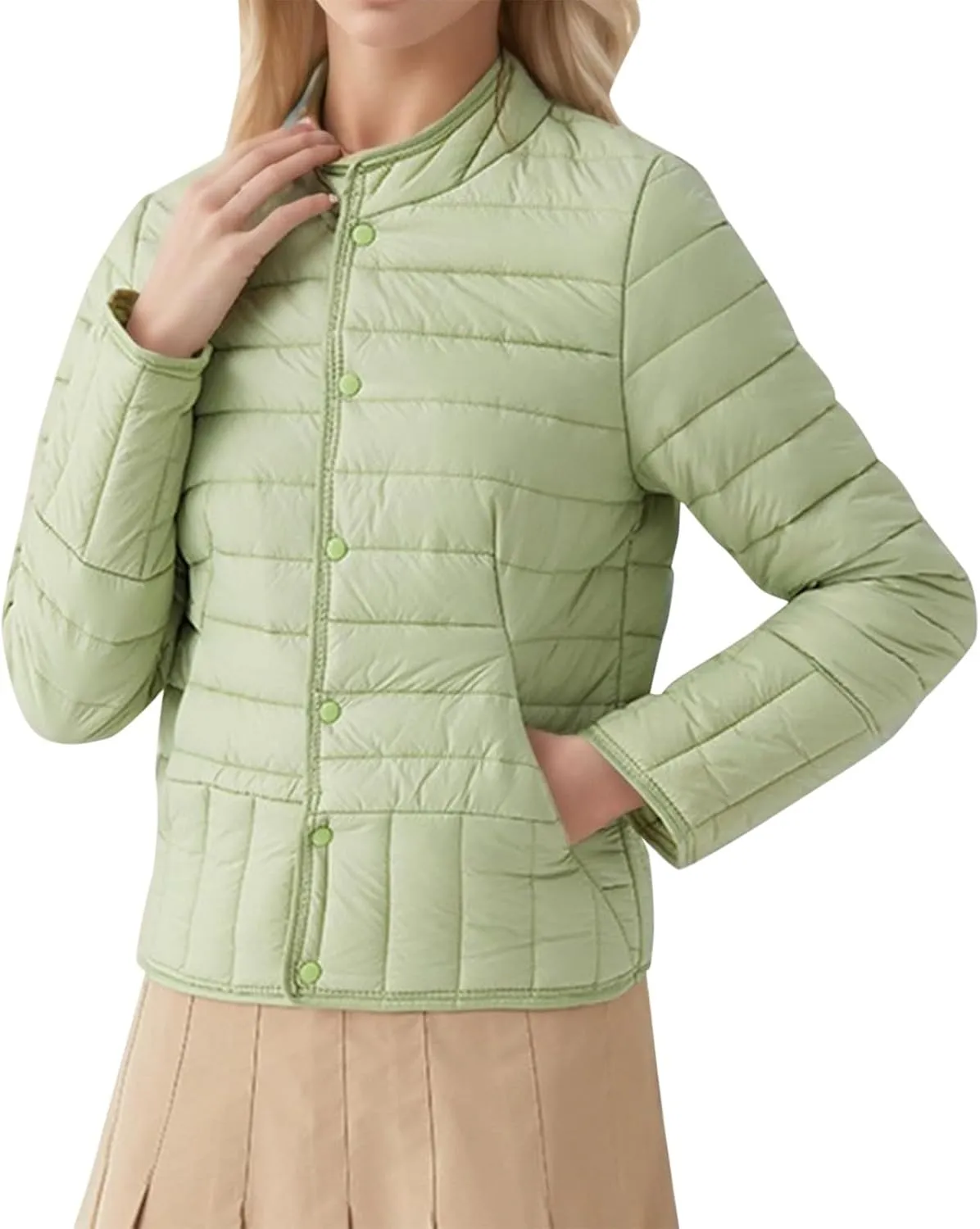 Womens Puffer Jacket Lightweight Quilted Jackets Pockets 2024 Winter Fleece Coat Warm Petite Plus Size Cotton Jacket