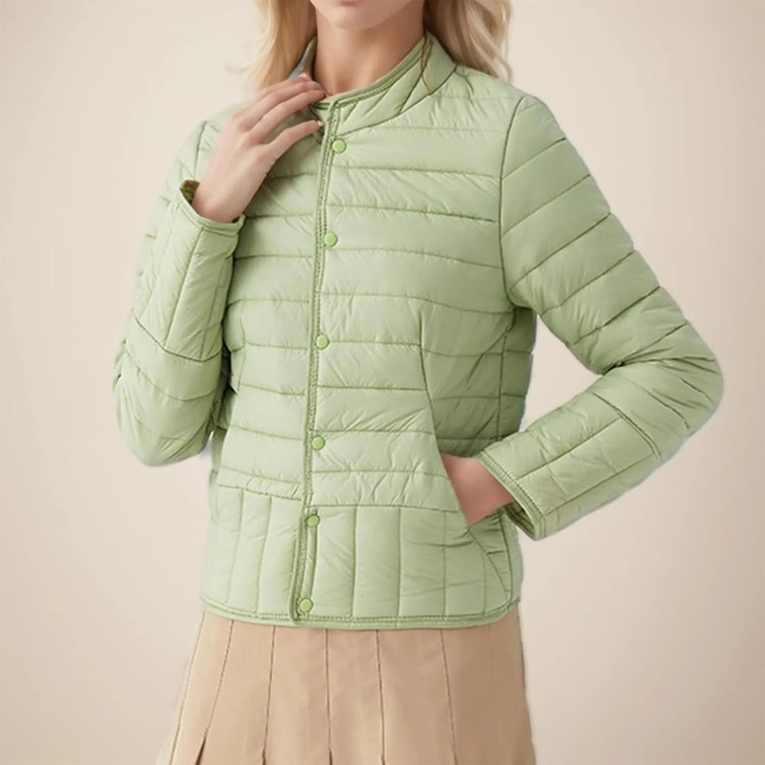 Womens Puffer Jacket Lightweight Quilted Jackets Pockets 2024 Winter Fleece Coat Warm Petite Plus Size Cotton Jacket