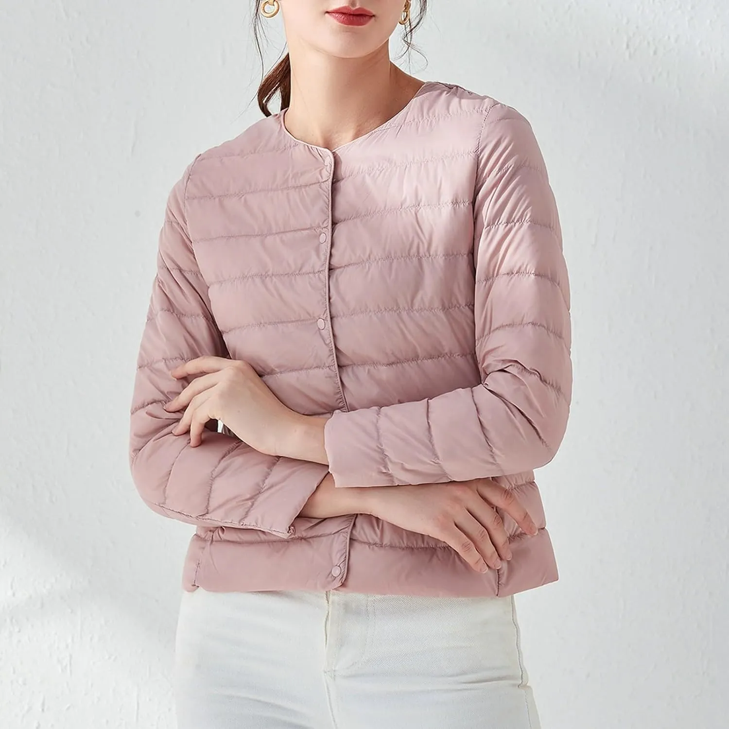 Womens Puffer Jacket Lightweight Quilted Jackets Pockets Button Winter Fleece Coat Warm Petite Plus Size Cotton Jacket
