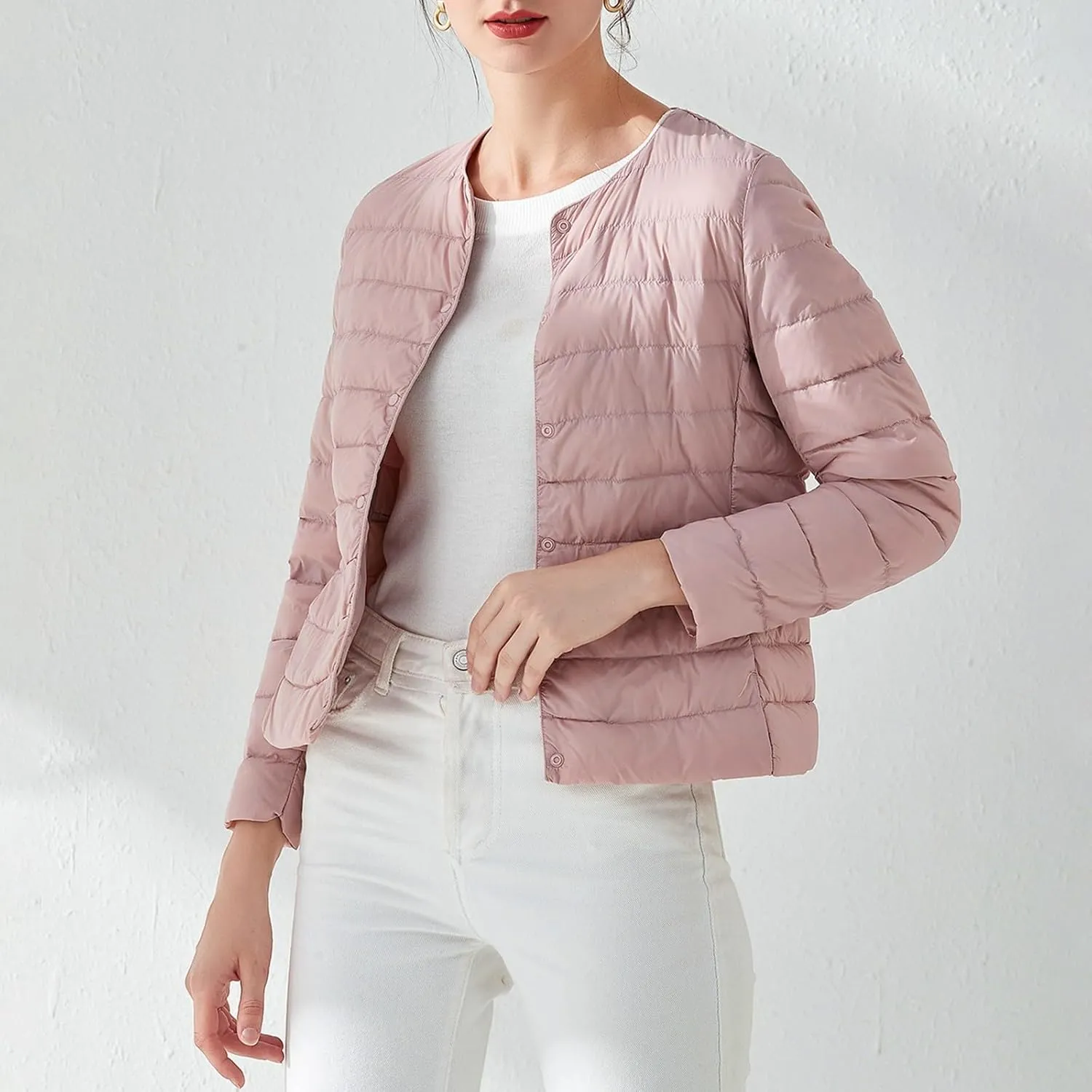 Womens Puffer Jacket Lightweight Quilted Jackets Pockets Button Winter Fleece Coat Warm Petite Plus Size Cotton Jacket