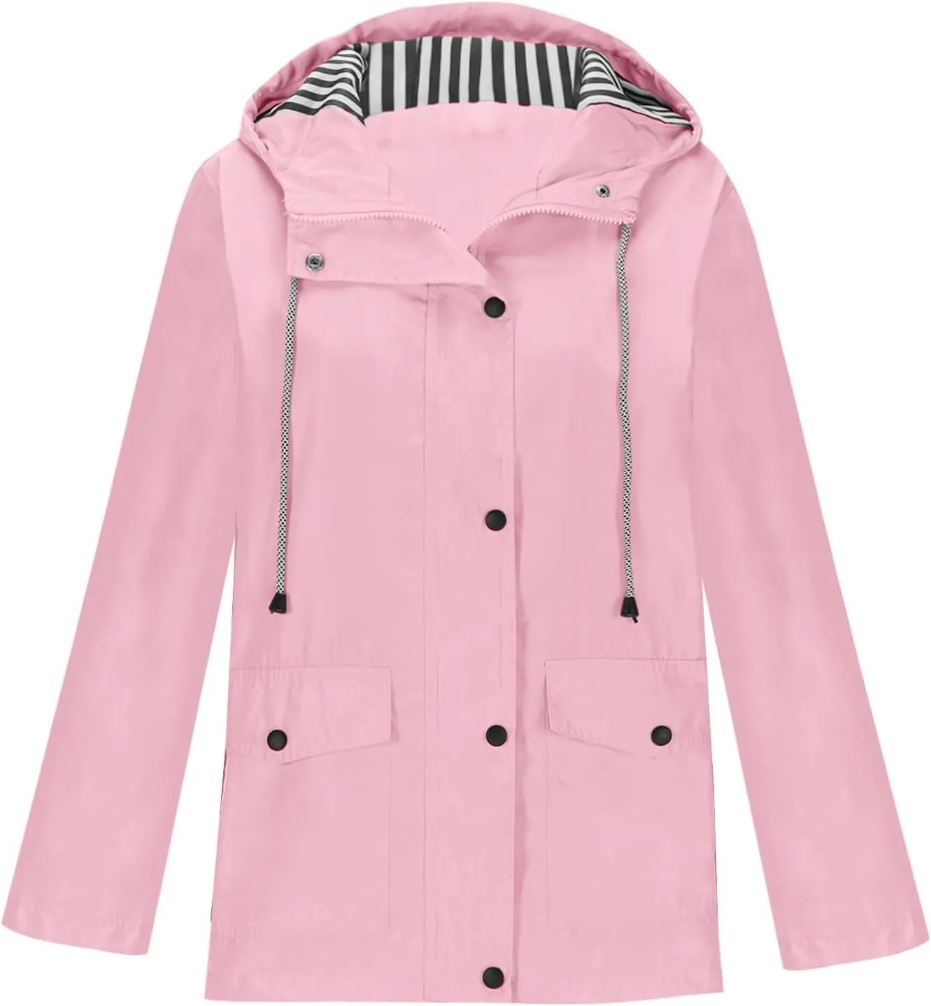 Womens Rain Jackets Waterproof with Hood Lightweight Raincoats Outdoor Windbreaker Hooded Striped Lined Trench Coat