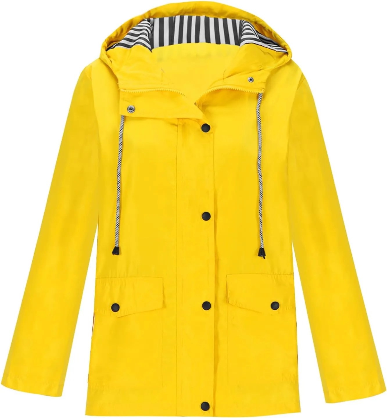 Womens Rain Jackets Waterproof with Hood Lightweight Raincoats Outdoor Windbreaker Hooded Striped Lined Trench Coat