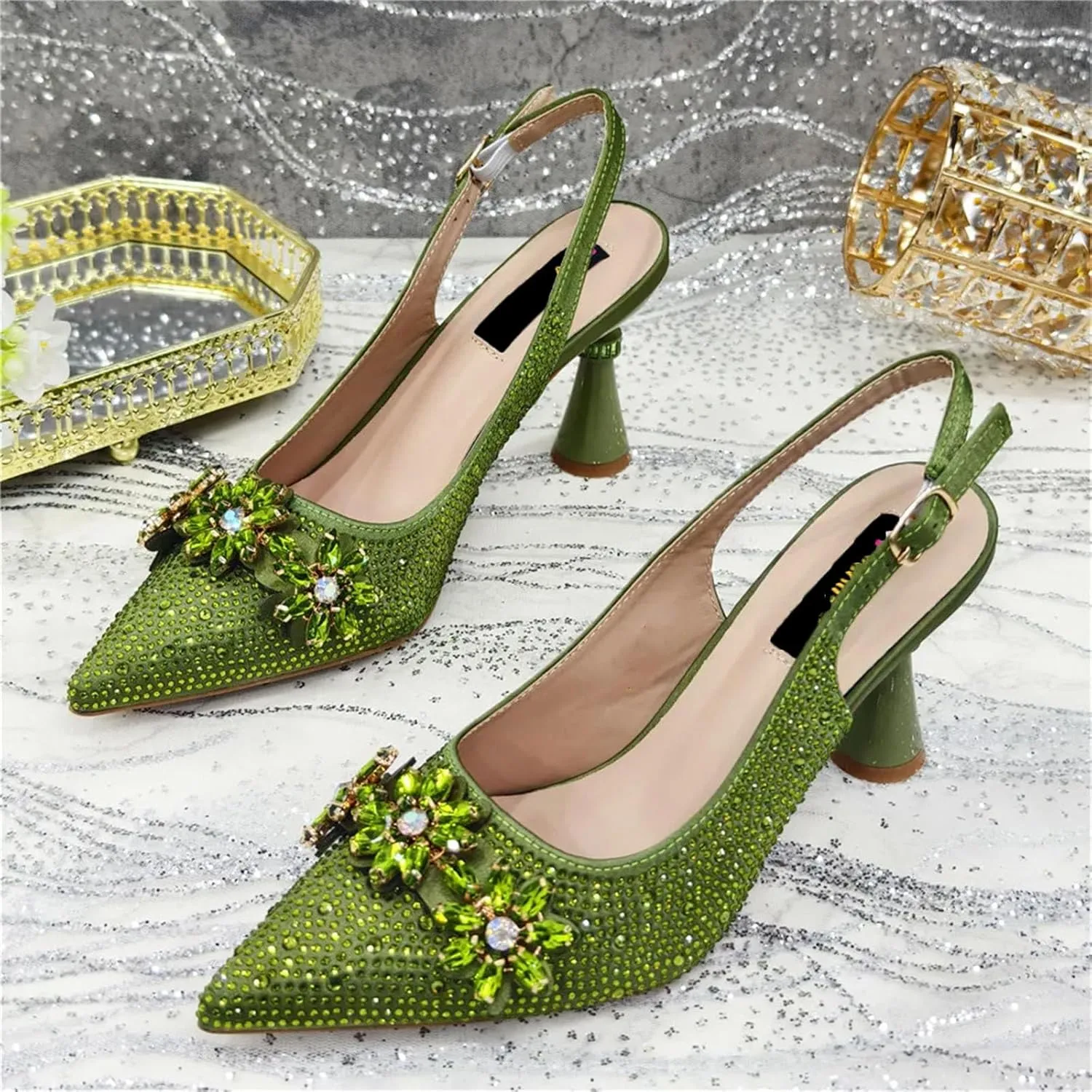Womens Rhinestone Wedding Shoes Set Italian Bridal Pumps and Matching Evening Bag Luxury Flower Crystal Clutch Purses