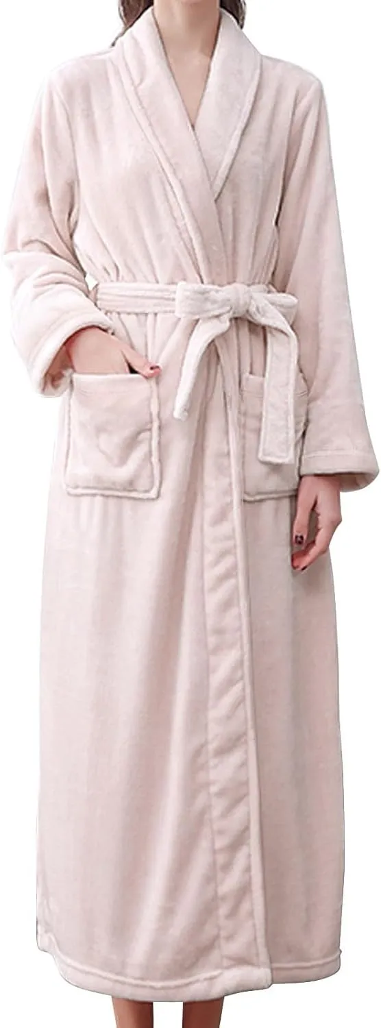 Womens Robes Gown Floral Fruit Print Warm Bathrobe Long Towel Robe with Pocket Women Robes Womens Long Robes with