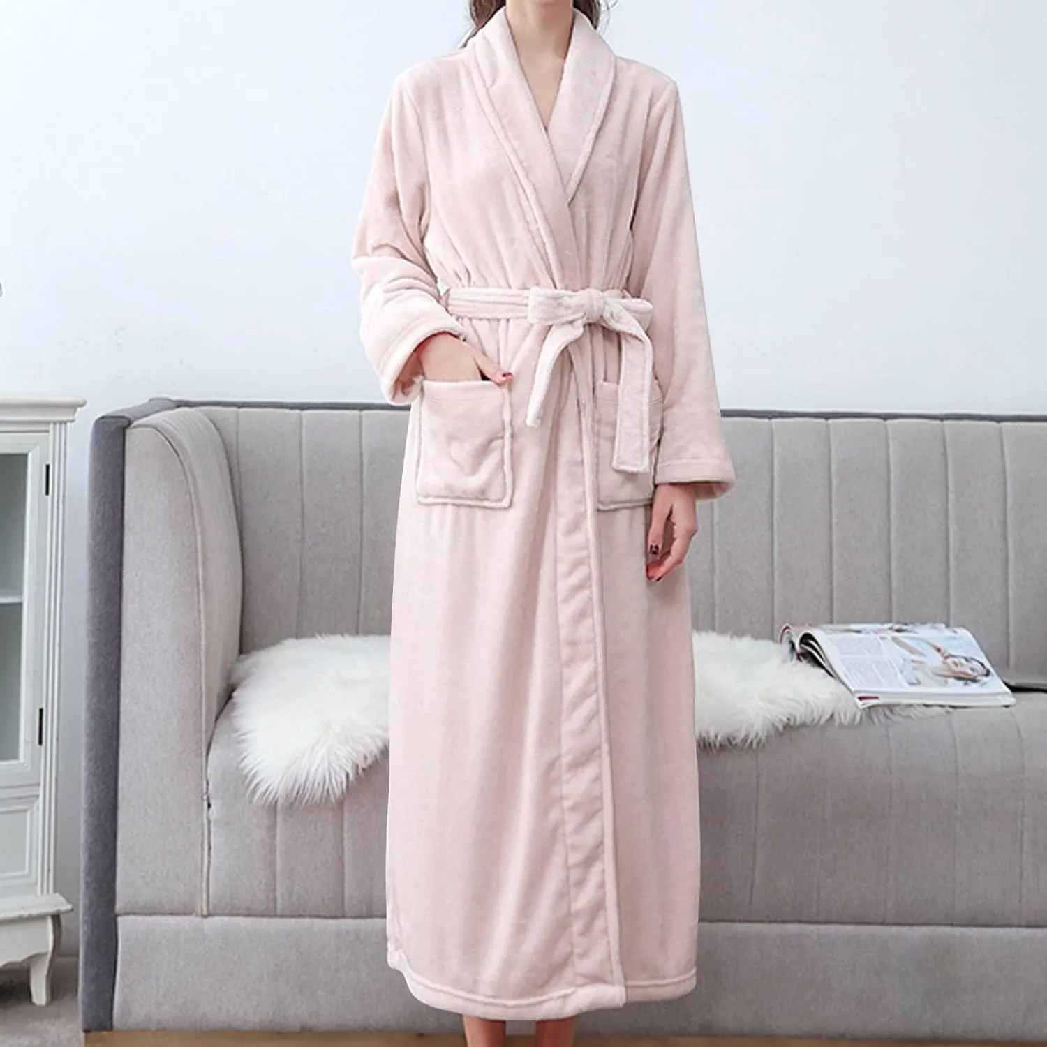Womens Robes Gown Floral Fruit Print Warm Bathrobe Long Towel Robe with Pocket Women Robes Womens Long Robes with