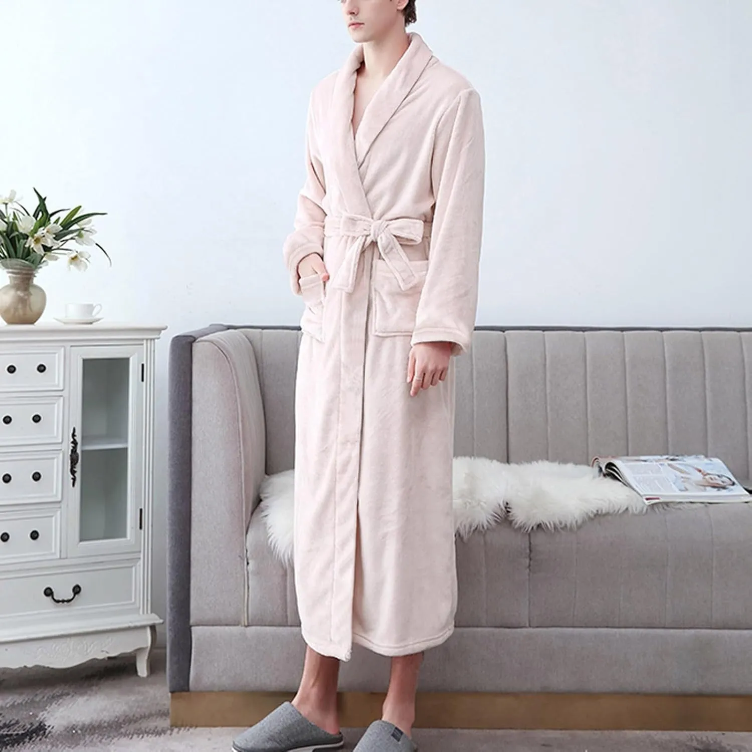 Womens Robes Gown Floral Fruit Print Warm Bathrobe Long Towel Robe with Pocket Women Robes Womens Long Robes with
