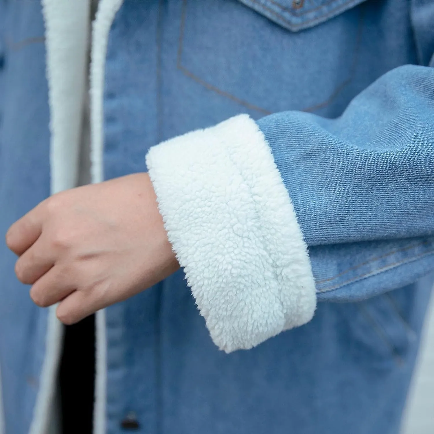 Women's Sherpa Lined Long Denim Jacket 2024 Winter Long Denim Coat Trucker Jackets Warm Fleece Long Denim Coats