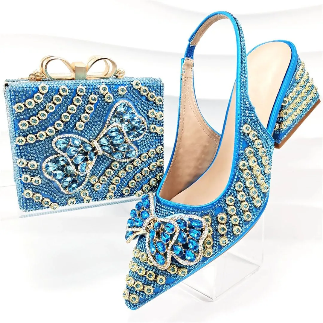 WomenS Shoes and Bag Set Peep Toe Thin Heel Low Wedge Pumps with Charm Decorations for Wedding