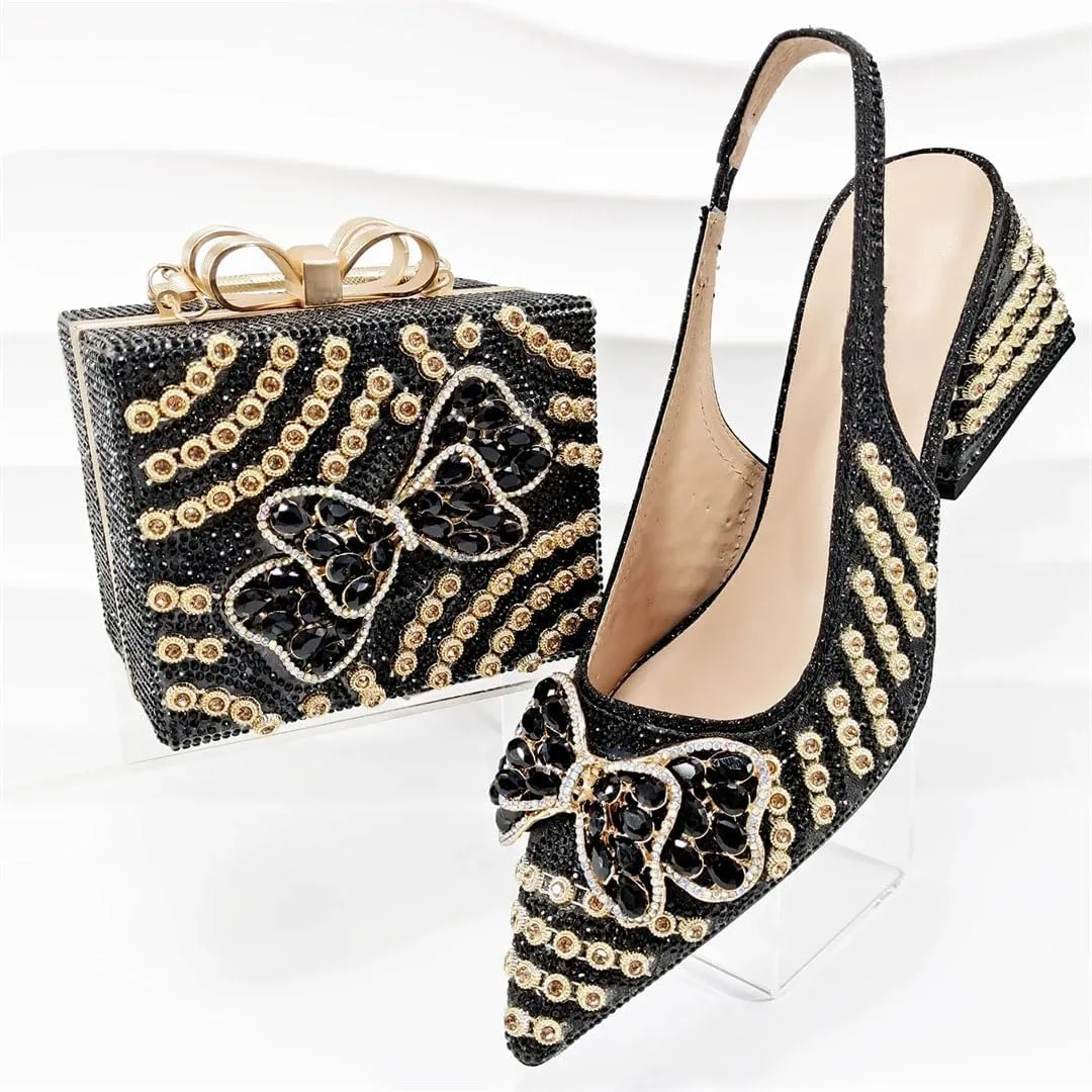 WomenS Shoes and Bag Set Peep Toe Thin Heel Low Wedge Pumps with Charm Decorations for Wedding