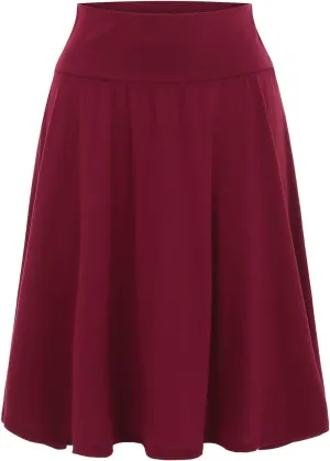 Women's Skirts High Elastic Waisted Casual Skirt Pleated Solid Midi Skirts A-Line Flared Midi Skirts