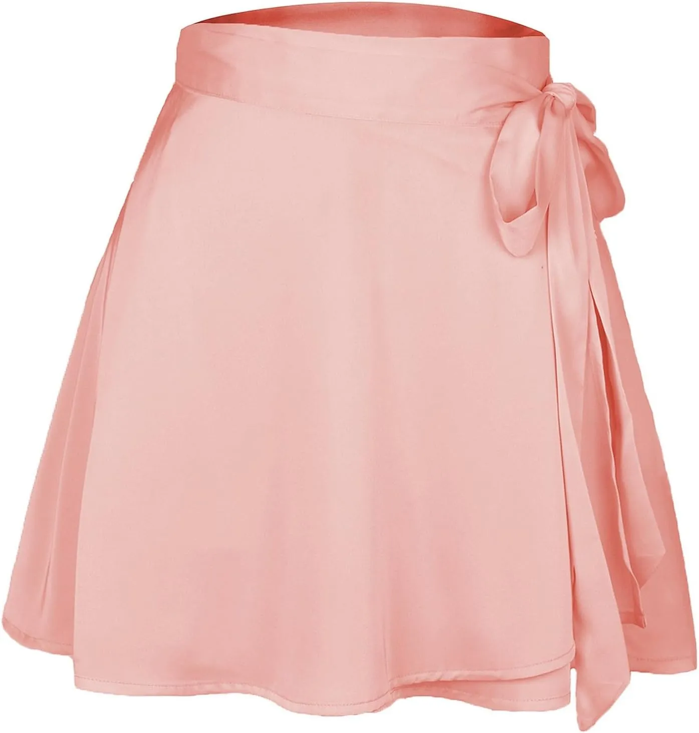 Women's Solid High-Waisted Wrap Mini Skirt Silk Satin Fabric 1 Piece Tie Waist Flattering Fit for Everyday