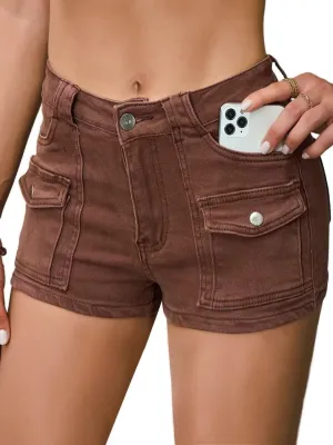 Women's Stretchy Jean Shorts Mid Waisted Twill Shorts Stretch Junior Booty Denim Shorts with Pockets Club Night