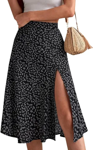 Women's Summer Casual Paisley Floral A-Line Trendy Beach Boho Midi Skirt
