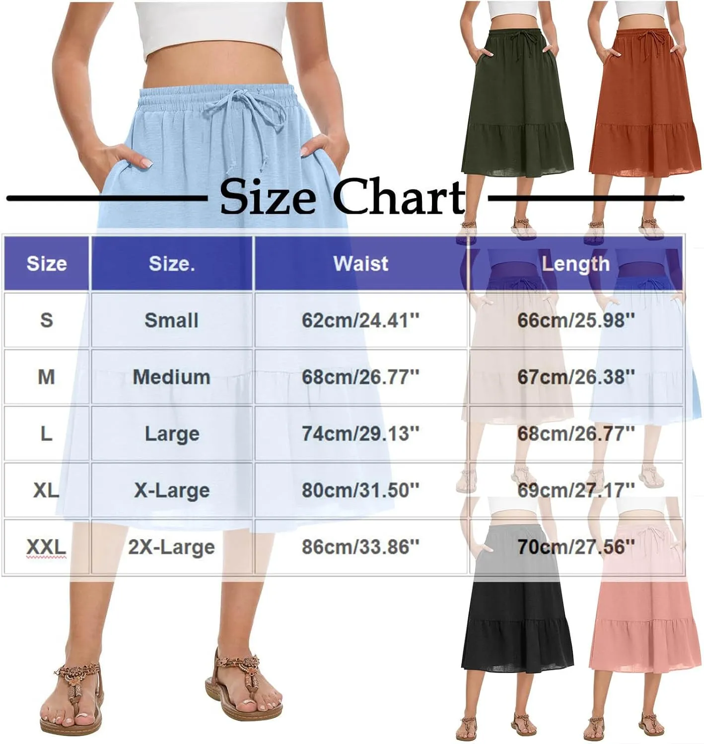 Women's Summer High Waisted Skirts Tiered Ruffle Skirts Boho Flowy Swing Pleated Skirt Casual A-Line Maxi Skirt