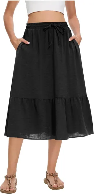 Women's Summer High Waisted Skirts Tiered Ruffle Skirts Boho Flowy Swing Pleated Skirt Casual A-Line Maxi Skirt