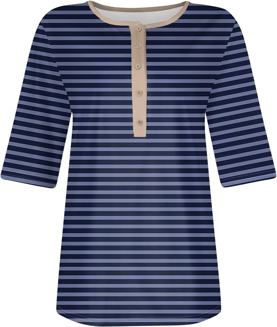 Womens Summer Tops Elbow Sleeve Tops Women Button Down T Shirts Scoop Neck Striped Floral Blouses Dressy Casual