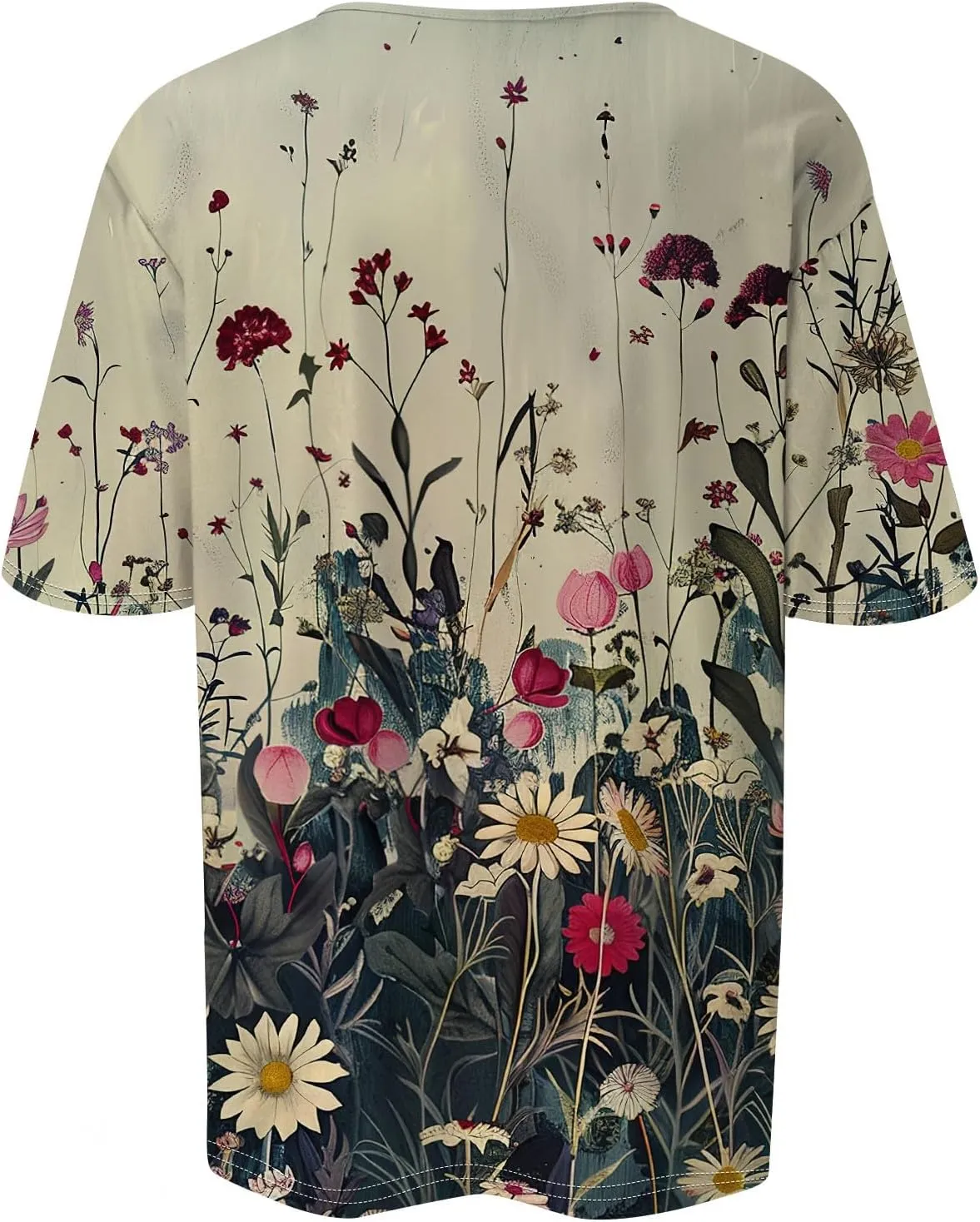 Womens Summer Tops Elbow Sleeve Tops Women Button Down T Shirts Scoop Neck Striped Floral Blouses Dressy Casual