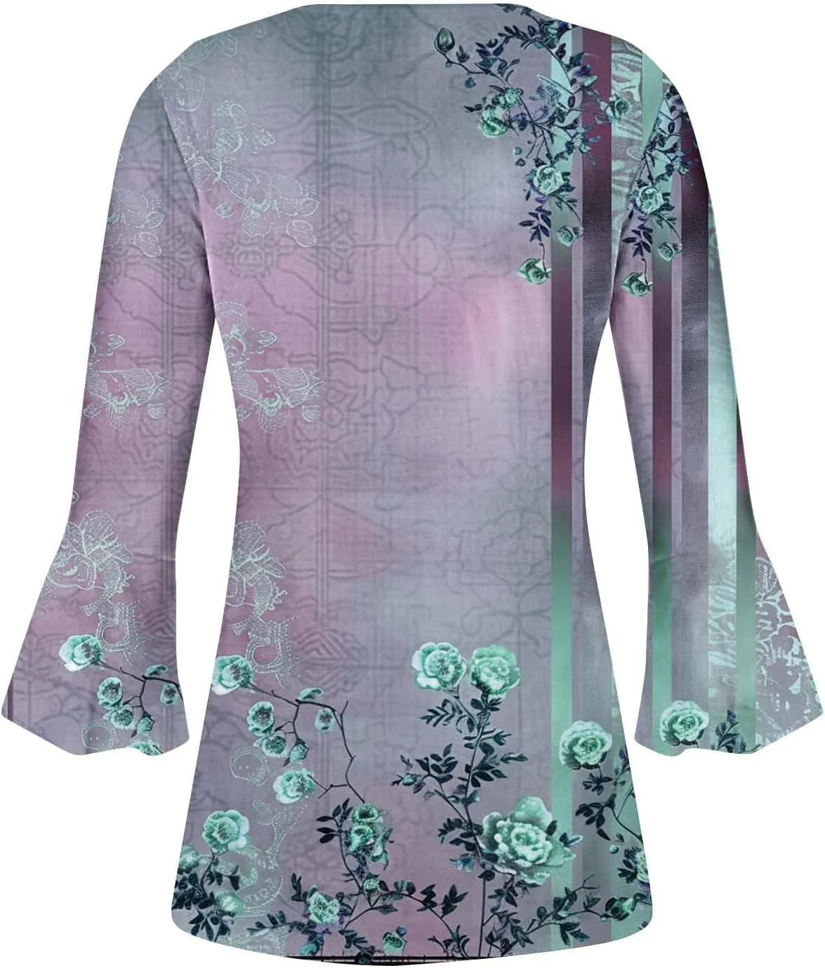 Women's Summer Tops Vintage Print Button Down 3/4 Sleeve Shirts Causal Empire Waist Boho Floral Print Tunic Shirts