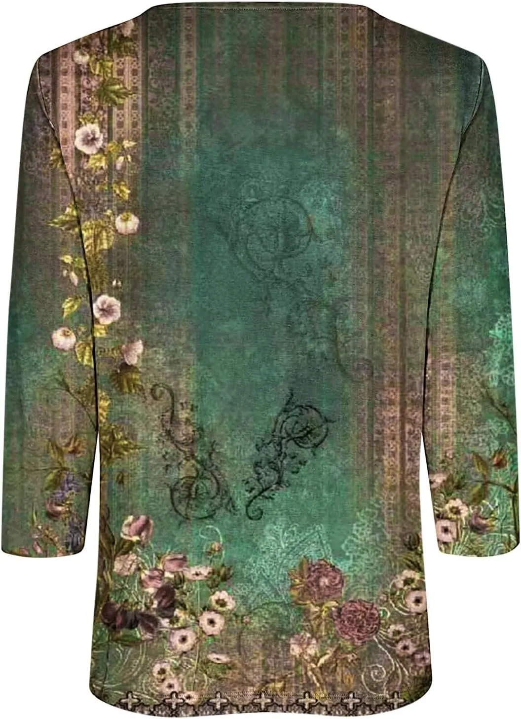 Womens Tops Casual 3/4 Sleeve Shirts Button Down V Neck Tunic Tshirts Summer Vintage Floral Print Henley Blouses Tee