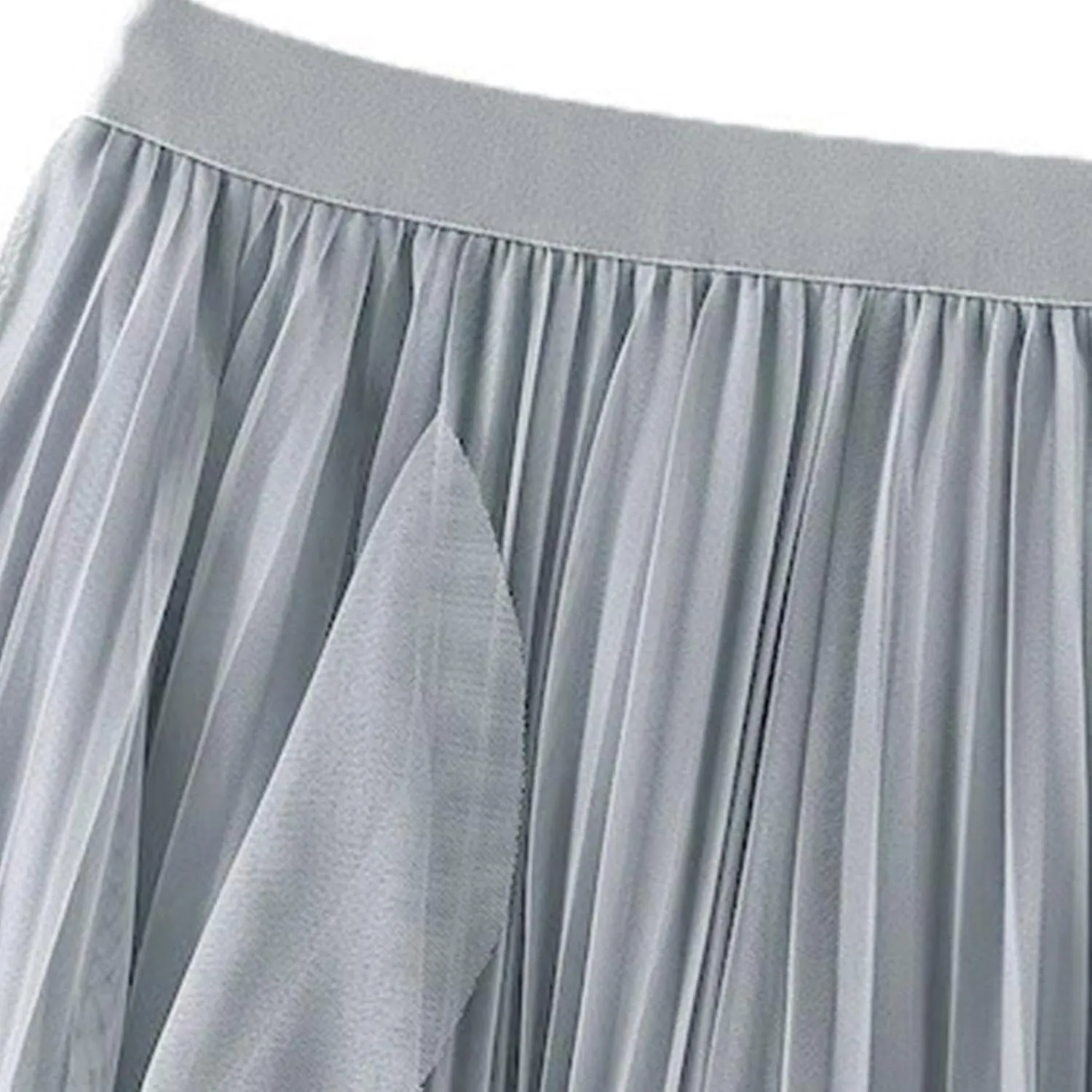 Women's Tulle Skirt High Low Asymmetrical A-Line Fairy Elastic High Waist Mesh Layered Pleated Long Midi Skirts