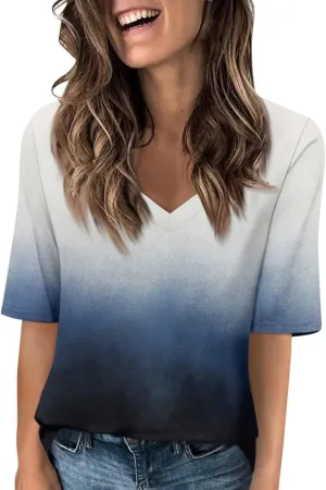 Women's V Neck T Shirts Casual Half Sleeve Tops Basic Summer Tees 2025 Dressy Casual Elbow Sleeve Blouse Trendy