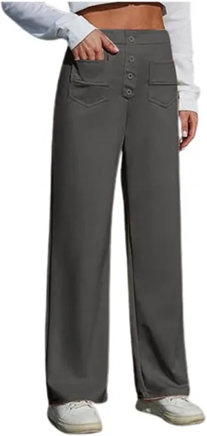 Womens Wide Leg Dress Pants Casual Dressy High Waist Work Pants Trendy Office Business Trousers with Pockets