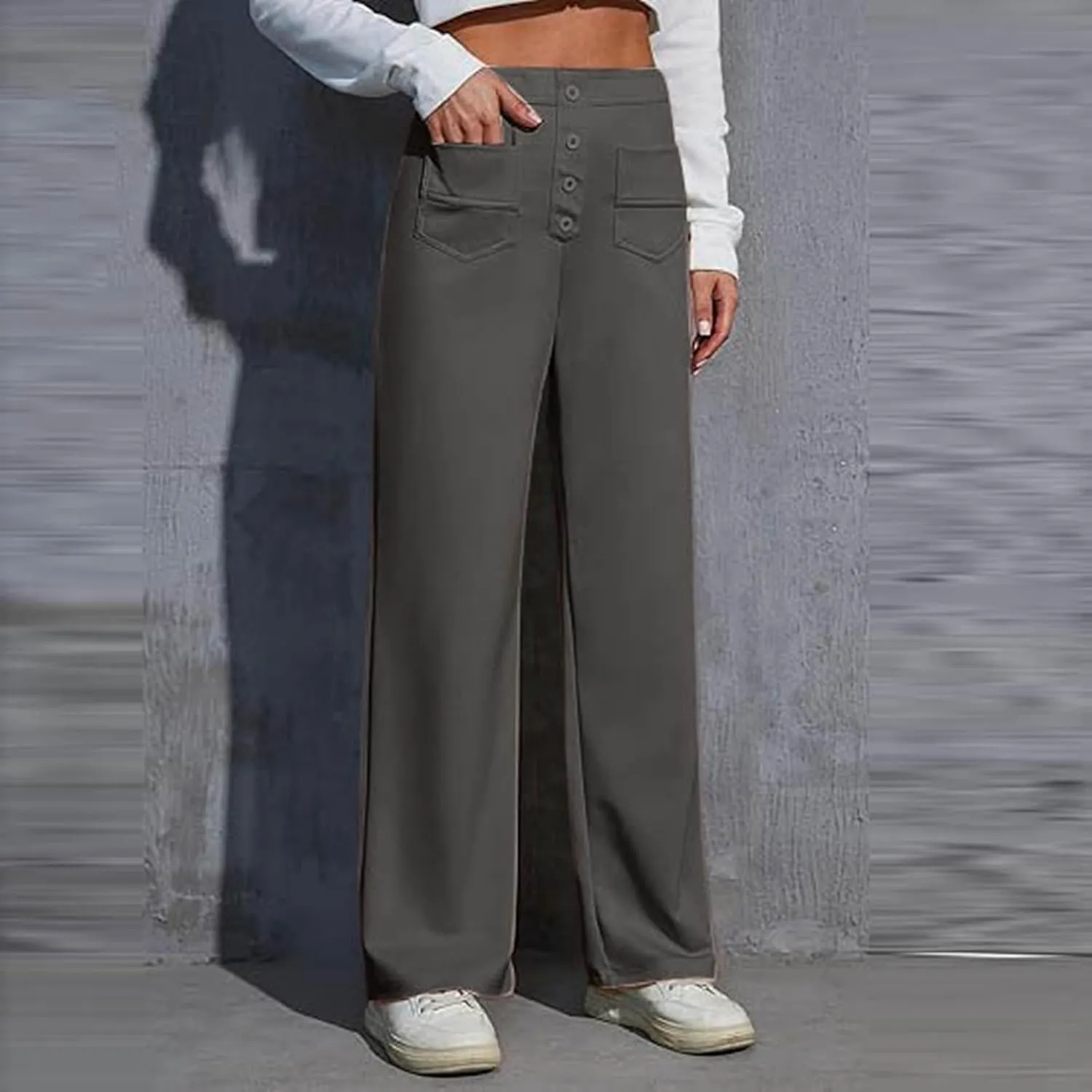 Womens Wide Leg Dress Pants Casual Dressy High Waist Work Pants Trendy Office Business Trousers with Pockets