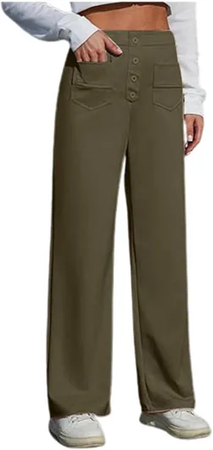 Womens Wide Leg Dress Pants Casual Dressy High Waist Work Pants Trendy Office Business Trousers with Pockets