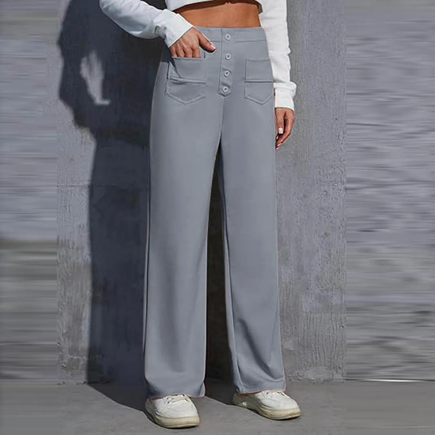 Womens Wide Leg Dress Pants Casual Dressy High Waist Work Pants Trendy Office Business Trousers with Pockets